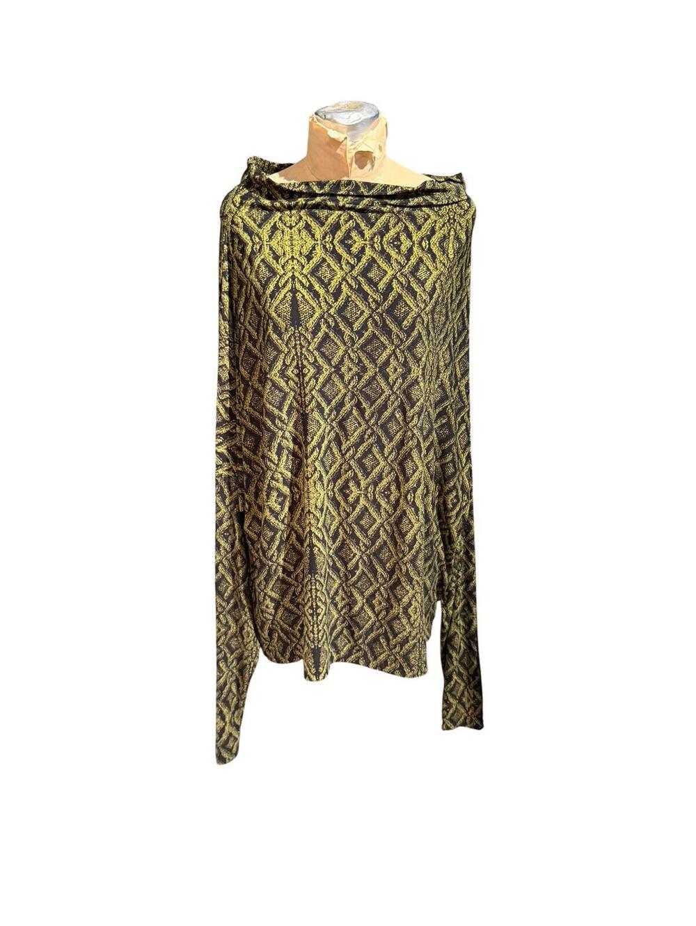 KamaliKulture Norma Kamali Geometric Pattern Long Sleeve Top with Boat Neck